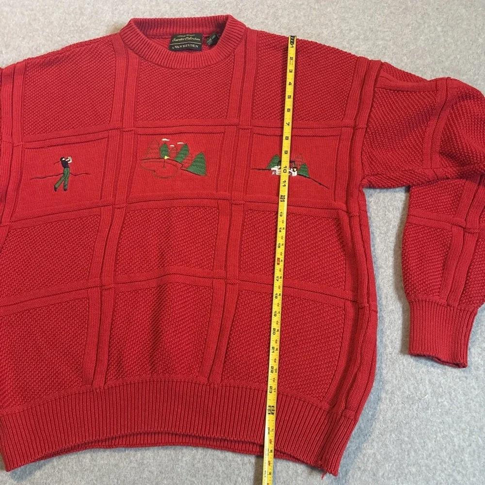Vintage‎ Red Cable Knit Golf Sweater Men's M Sweater Collection By Van Heusen
